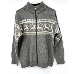 VIKING OF NORWAY MENS Full ZIP WOOL SWEATER MEDIUM Deer Elk High Neck Ski